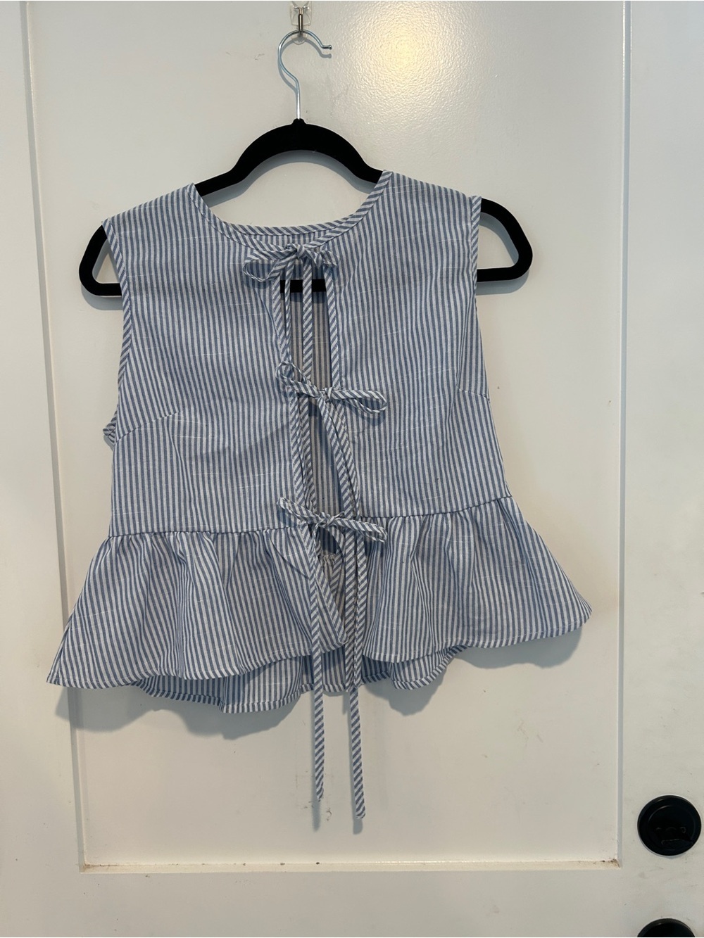 Striped Tie-Front Peplum Top - Blue/White size tag ripped off fits like a small - Picture 2 of 4